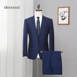 ShenRun 2019 синий 2 шт Мужские костюмы клетчатый костюм по фигуре Свадебный костюм жениха шерсть "твид" смокинги для свадьбы/Бизнес (куртка +