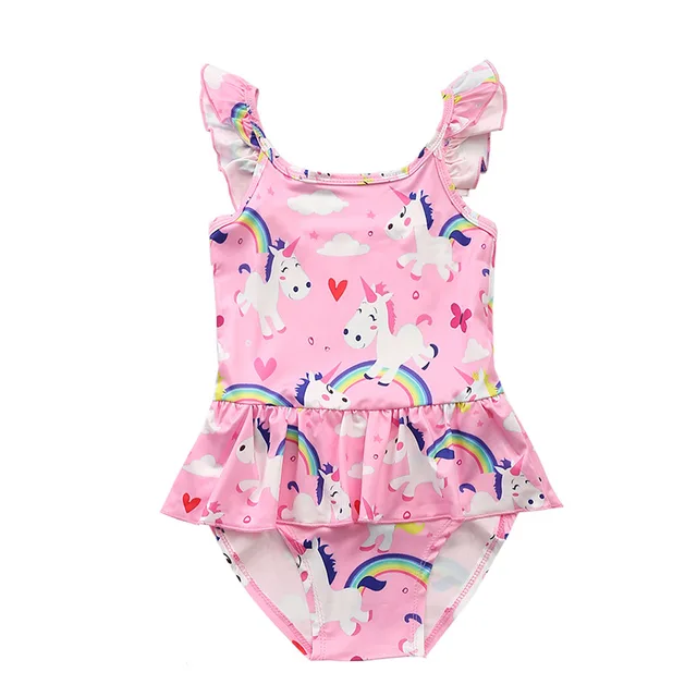 Rainbow Children Princess Swimwear for Girls Flying Sleeve Unicorn