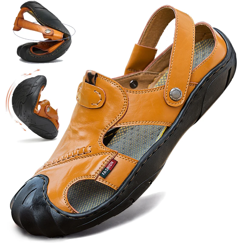 

New Summer Men's Leather Sandals Slippers Leather Beach Shoes Shoes Men's Baotou Casual Cool Shoes