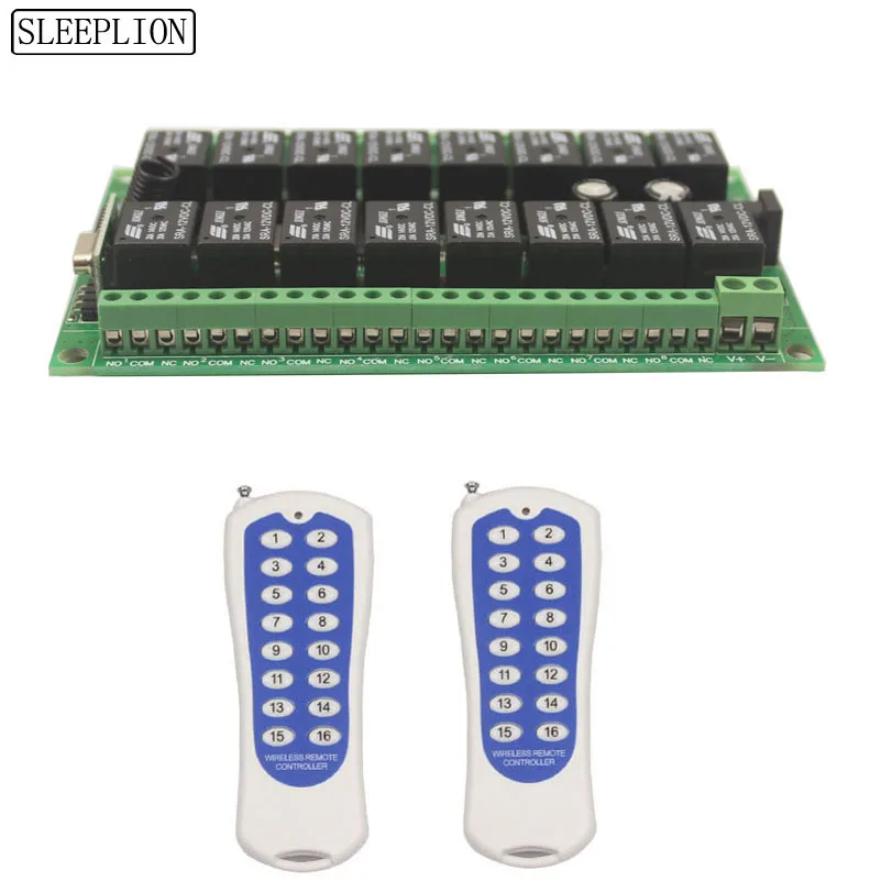 

Sleeplion 12V 16CH Wireless Remote Switch Relay 16 Channel Relay Module 12V 433MHz/315MHz Remote Control Module Learn Code