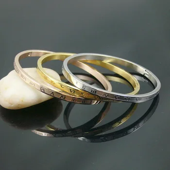 

Free Shipping Roman Numerals Silver Color / Gold Color / Rose Gold Color Stainless Steel Bangle