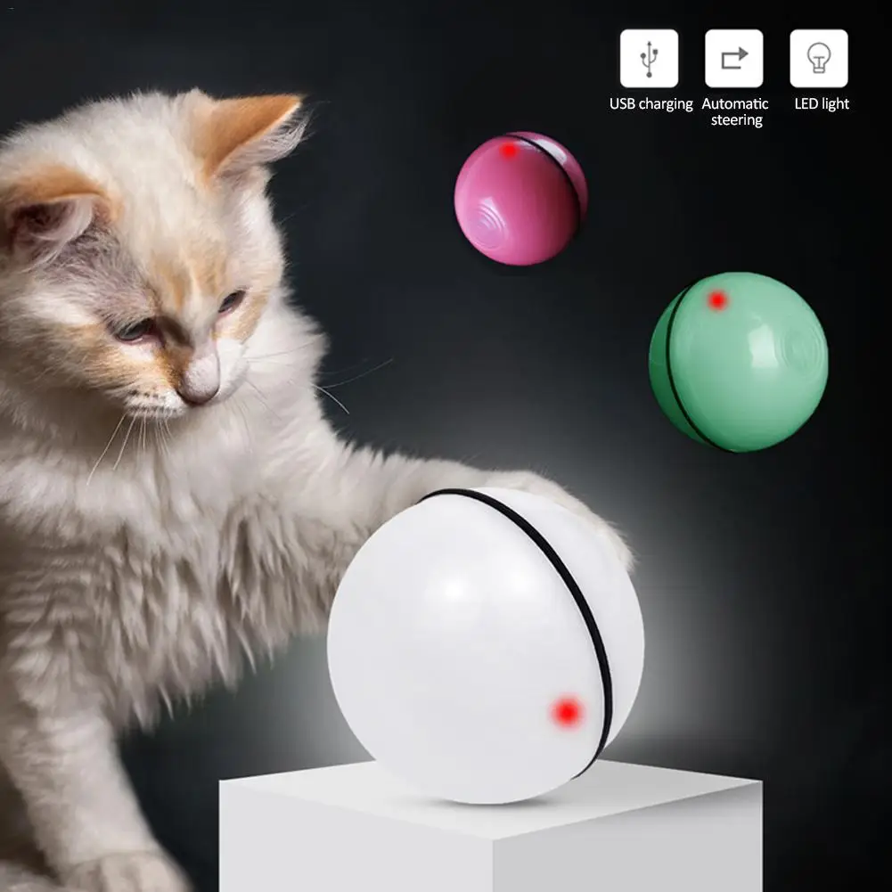 noroomaknet New Arrival Pet Cat Toy LED Light Ball USB Charging Smart Funny Cat Toy Automatic Rolling Ball Cat Training Toys