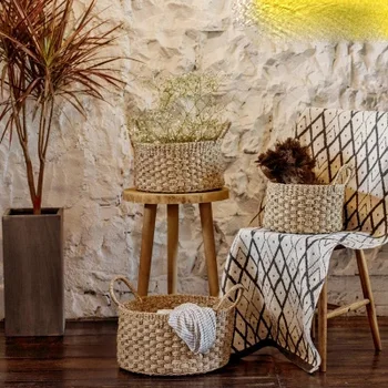 

Storage basket decorative grass woven storage box hamper Nordic ins storage basket