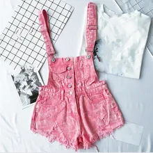 Джинсовый комбинезон, женские летние джинсовые комбинезоны с высокой талией и дырками, свободные шорты