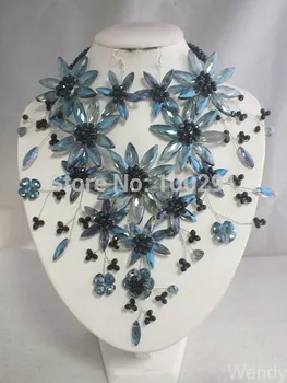 

New wedding jewelry, Elegant crystal flower necklace earring for women MN-3511