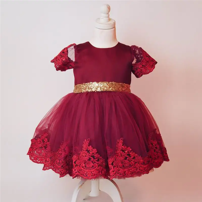 

Retail 2017 New Baby Girl Princess Dress Sequins Big Bow Lace Party Wedding Dress Children Clothing 1-6Y CC022