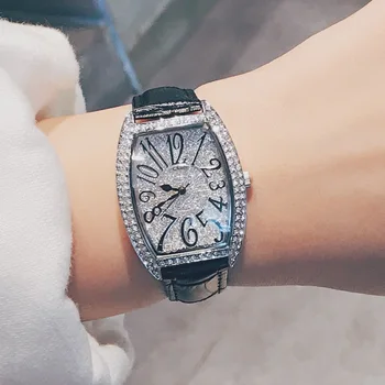 

Ulzzang Brand Luxury Crystal Leather Watch Woman Vintage Barrel Shape Quartz Wristwatches Lady Digital Dress Clock Reloj Mujer