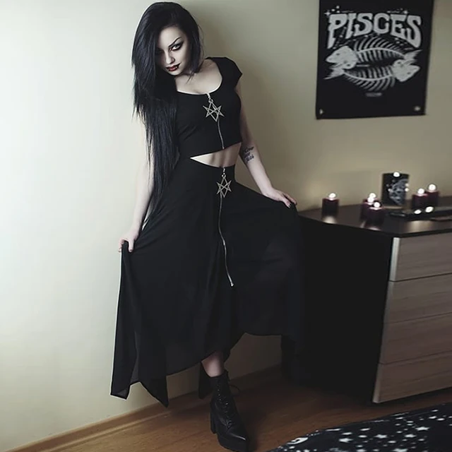 Summer Mesh Irregular Women Skirts Pentagram Zipper Black Punk Skirts Gothic Darkness Lady Skirt Casual Loose Streetwear Skirts 8
