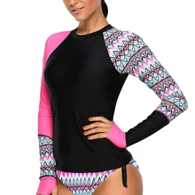 PLUSLAND танкини стиль пикантные для женщин; Большие размеры из двух частей с длинным рукавом круглый вырез горловины без Сталь Кольцо Купальник Для женщин купальные костюмы