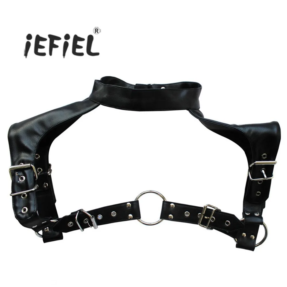 iEFiEL Accessories Sexy Mens Black PU Leather Neck Collar Adjustable