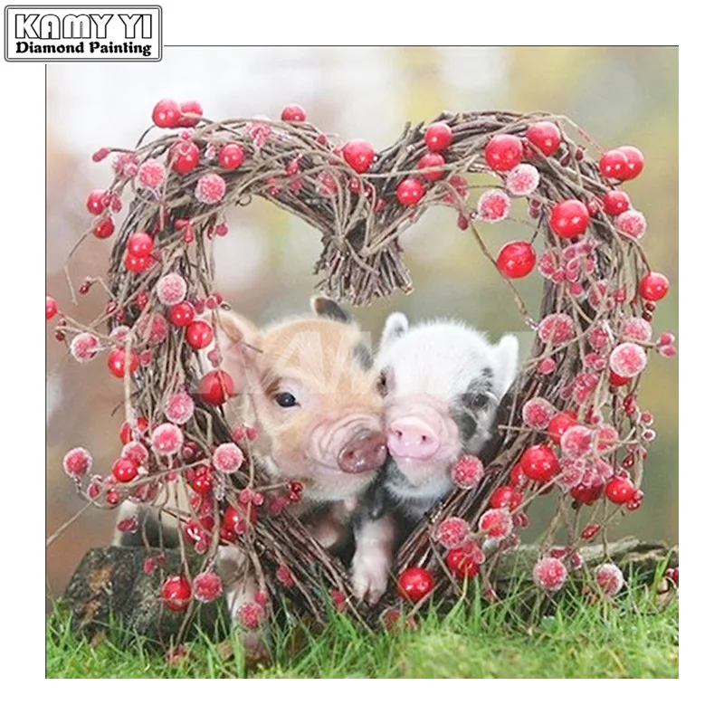 

Two pigs 5D DIY Diamond painting Cross stitch Full Square Diamond embroidery full Round Diamond mosaic Home decor_hcr2