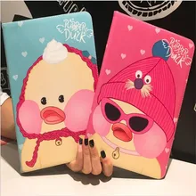 2017 new arrive cute duck pattern leather cover for ipad air1/air2 common brand quality cartoon tablet case with smart sleep
