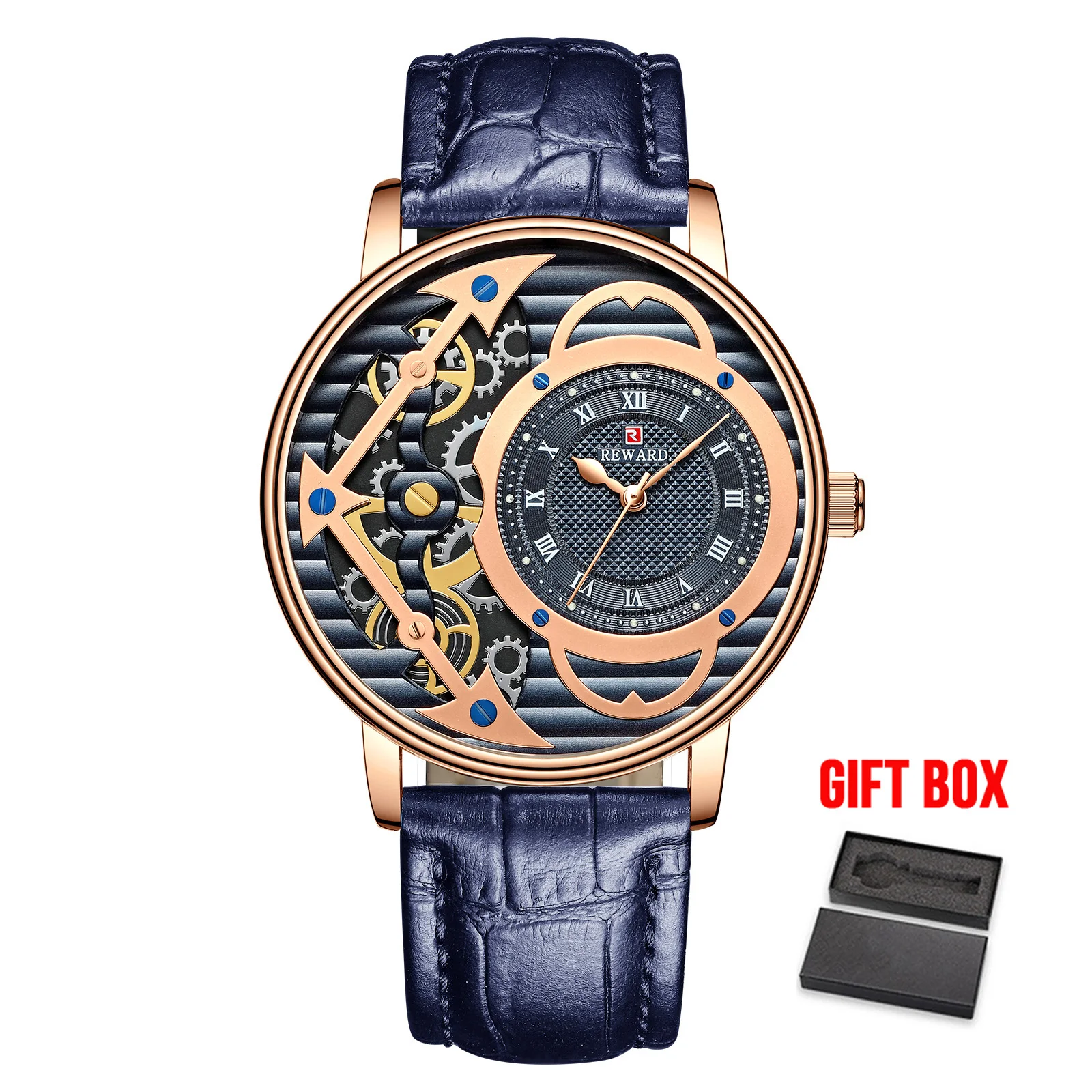 Наградные мужские часы водонепроницаемые лучший бренд класса люкс Tourbillon кварцевые часы мужские золотые мужские наручные часы Relogio Masculino Dourado - Цвет: lea blue box