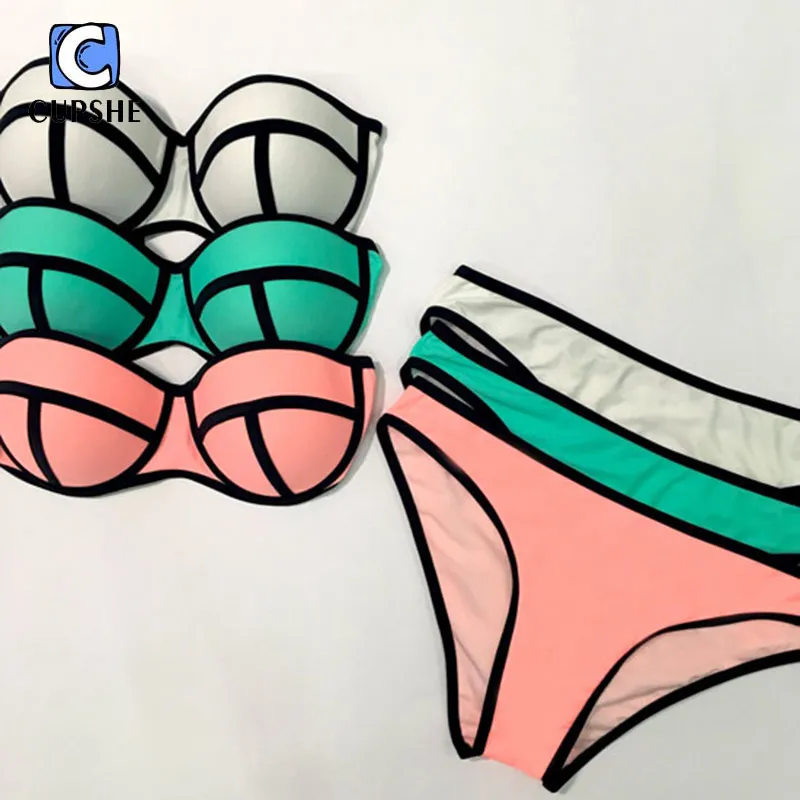 

CUPSHE 2016 Hot Women Bright Solid color Chinlon Bikini Set  Beach Suit  Biquini