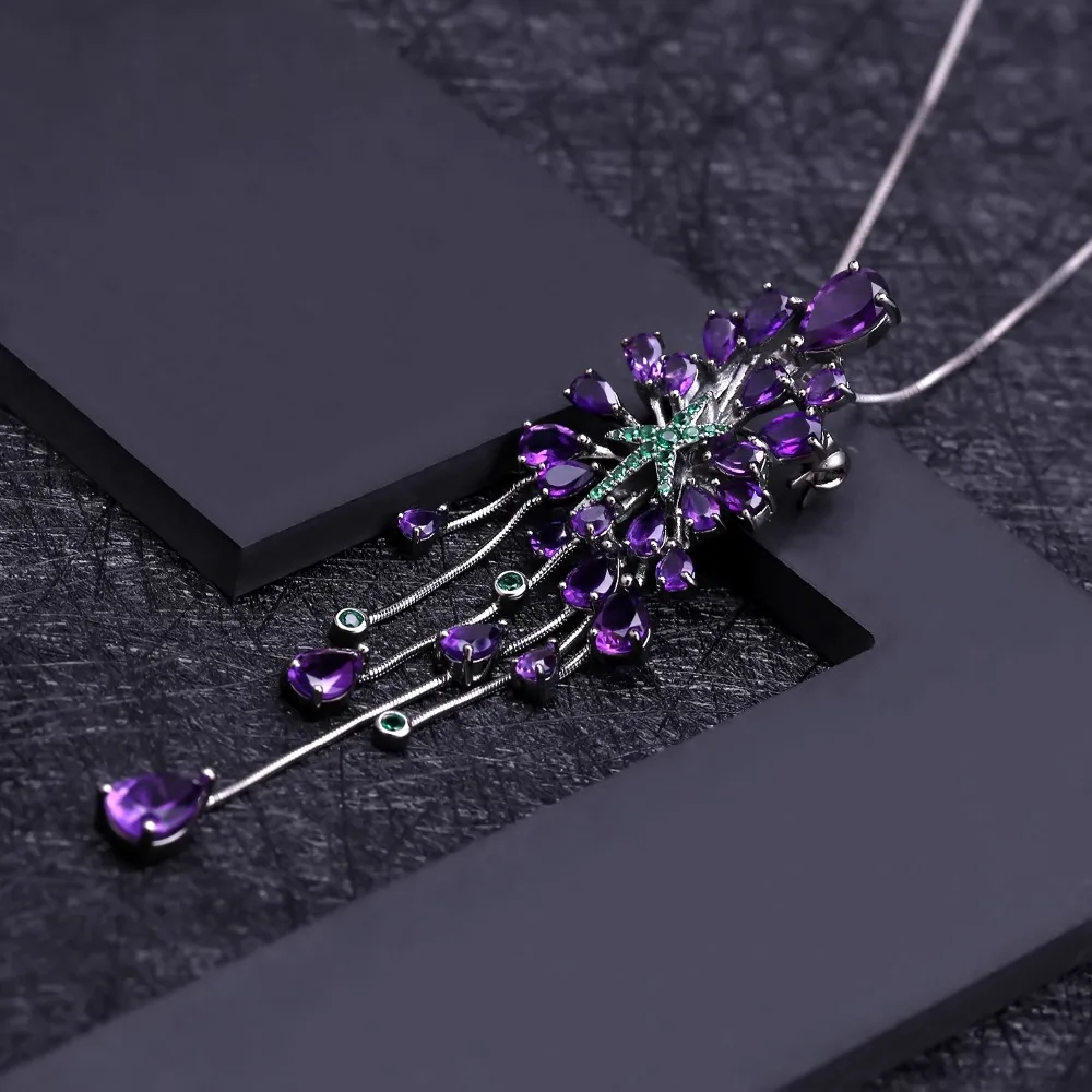 GEM'S BALLET New 8.88Ct Natural Amethyst Purple Gemstone Pendants 925 Sterling Sliver Gothic Necklace For Women Party Jewelry