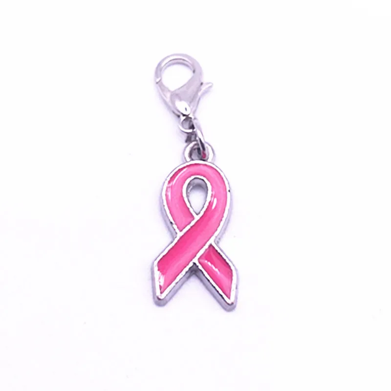 

Pink Ribbon Breast Cancer Awareness Dangle Charms For Lobster Clasp Charms Pendant Fit DIY Bracelet Necklace Earrings Jewelry