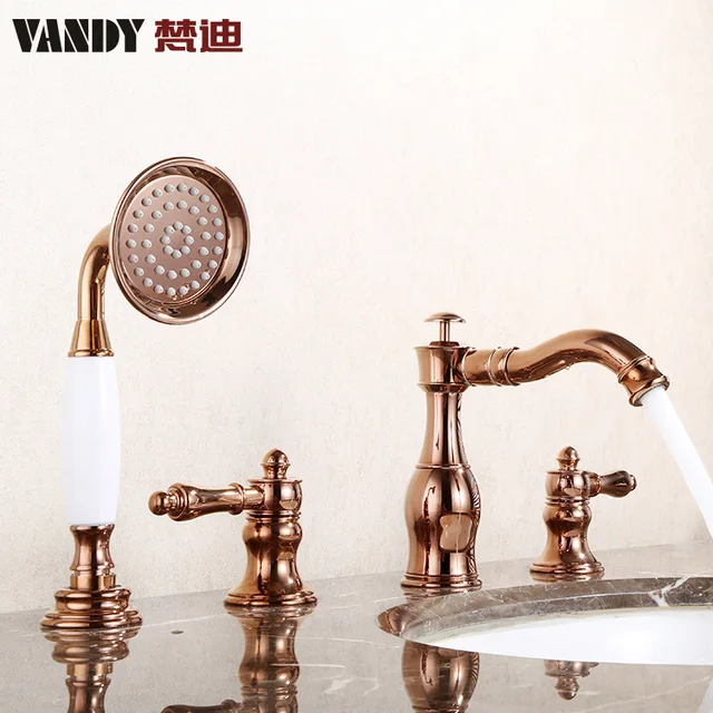 Special Offers Kitchen Faucets Brass Chrome Polished Rode Gold Bathroom Faucet Pull Out Dual Handls Dual Holes Sink Taps Hot Cold Deck Mounted