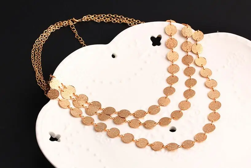 

Multi Layered Golden Discs Linked Girls Fashion Short Collar Necklace