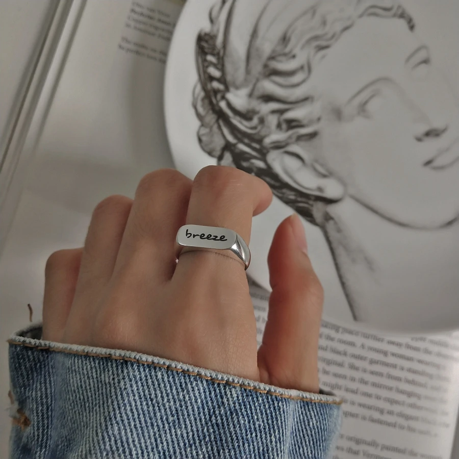 

Antique 925 Sterling Silver Initial Stackable Rings Tiny Minimalist Ring Skinny Signet Engraved Engagement Jewelry for Women
