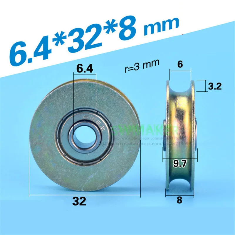 New 0638UU U Groove Bearing 6*38*9.7mm Guide Pulley Bearings 6pcs