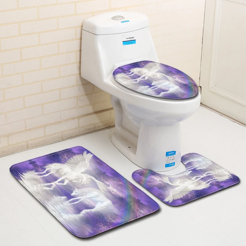 Лошадь Пони единорог печатный набор ковров для ванной комнаты 3D мягкие фланелевые полиэфирные волокна моющиеся быстро сохнут ванная