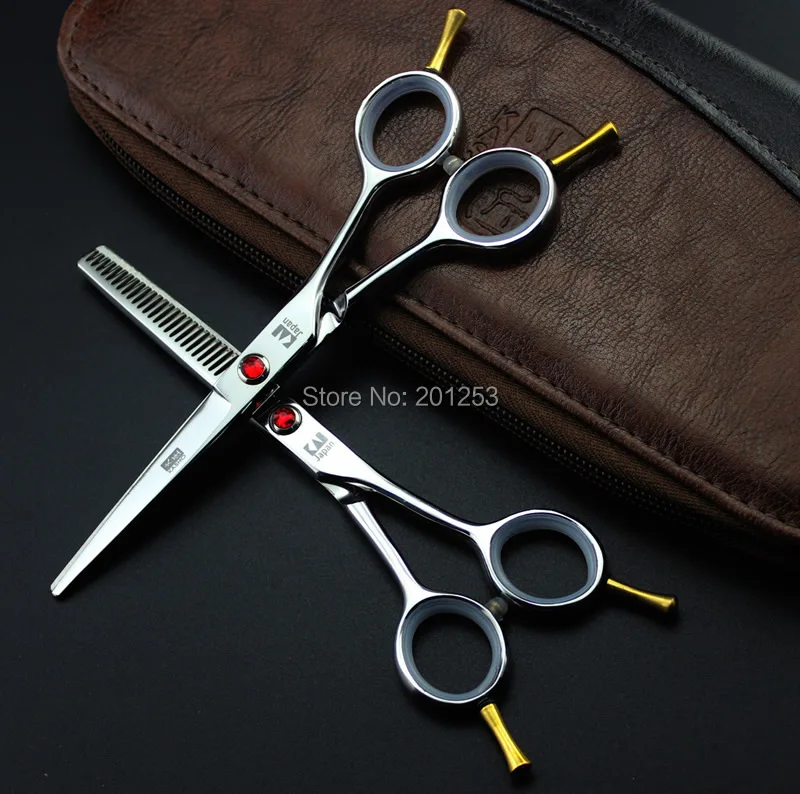 

5.5Inch Kasho Cutting Scissors and Thinning Scissors Kits,Human Hair Shears with Red Diamond for Barbers,Two Tailed 1set LZS0396