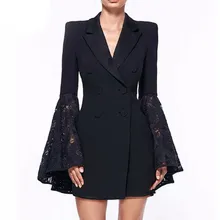 ^#Cheap Ladies suit jacket spring and autumn large size women's lace sleeve lapel double-breasted long small suit jacket business wear ^#Cheap Ladies suit jacket spring and autumn large size women's lace sleeve lapel double-breasted long small suit jacket business wear