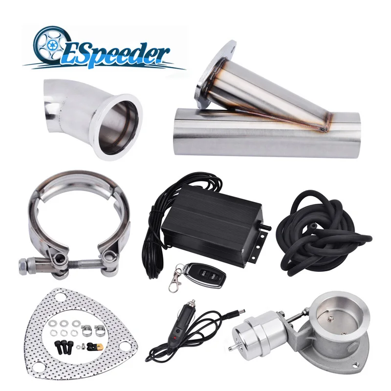 ESPEEDER 3.0'' Electric Remote Exhaust Cutout Stainless Steel Header Y