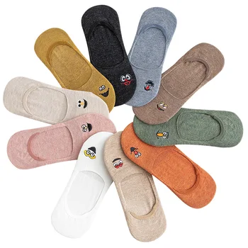 

Solid Socks Women Cotton Cartoon Embroidery Invisible Boat Socks Heel Silica Gel Non-slip Breathable Girl Sock Fashion