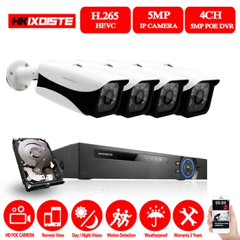 

HKIXDISTE 4CH 5MP HD NVR HDMI 4K IP Home System 4pcs 5MP indoor outdoor Camera Smart IR CCTV Security Surveillance System