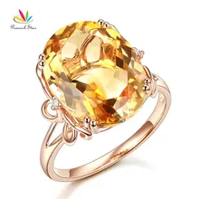 Peacock Star 14K Rose Gold Luxury Anniversary Ring 8.2 Ct Oval Yellow Citrine Diamond