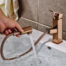 Вытащить бассейна смесителя 360 градусов Поворот Тип смеситель розовое золото Chrome Смесители для ванной комнаты одной рукой Ванная комната