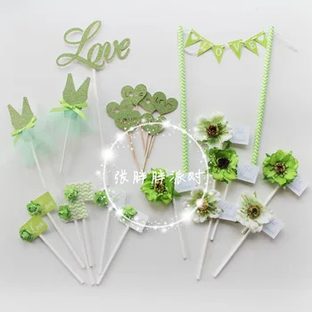 

22pcsNature green flowers love wedding cake toppers paper cards banne, Cupcake Toppers creative wedding dessert table decoration