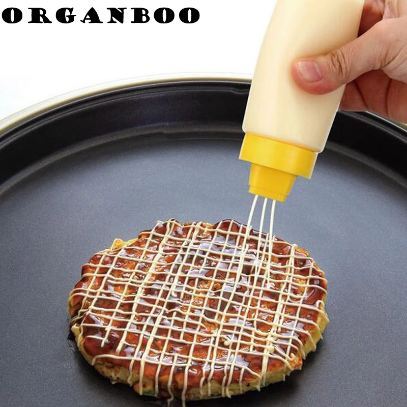 ORGANBOO 1PC Food grade silicone material four-hole salad bottle plastic oil sauce bottle kitchen storage jars container