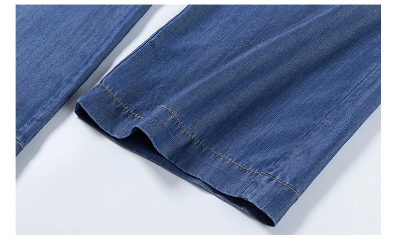 2019 Летние Новые повседневные тяньские Шелковые джинсы женские большие размеры прямые брюки с высокой талией широкие брюки синие женские