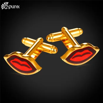 

Red Lips Gold color Cufflinks luxury mens cufflinks brand Unisex Accessories With Gift Box Grooms Wedding Gife C2021G