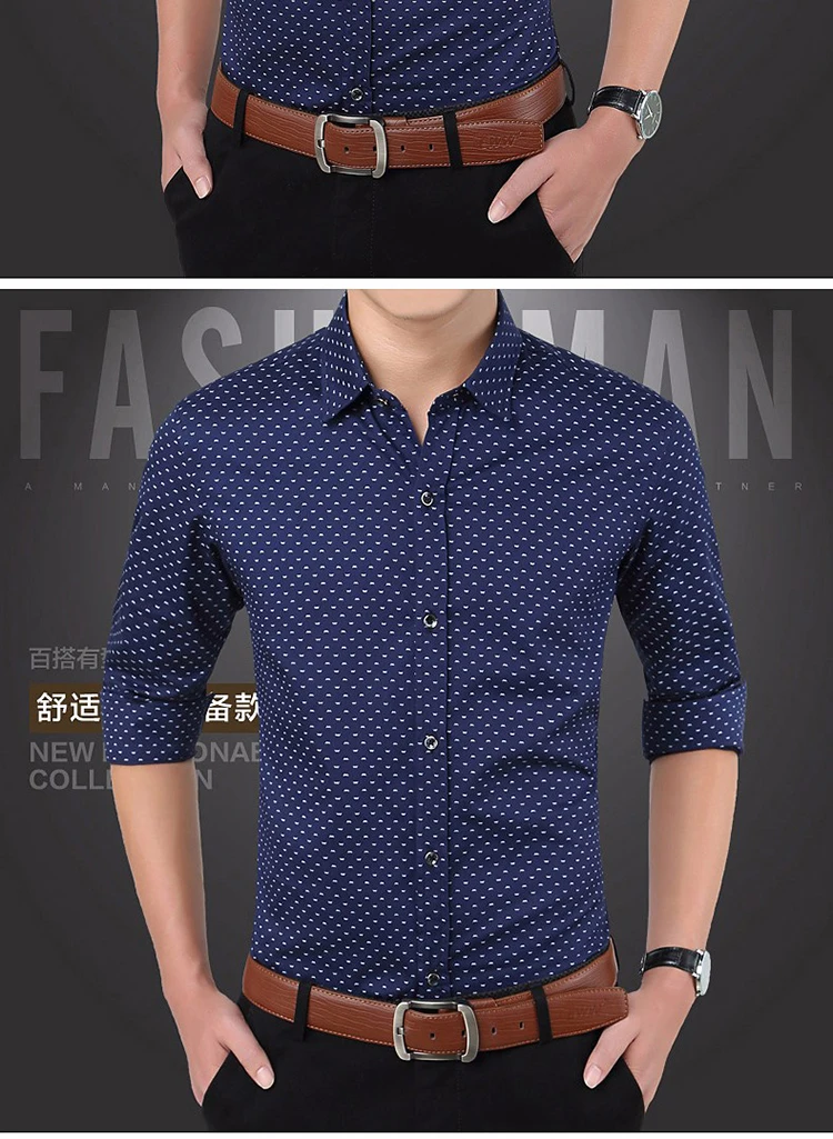 HCXY Новая Осенняя модная мужская одежда, приталенная Мужская рубашка с длинным рукавом, мужская повседневная рубашка в горошек размера плюс M-5XL
