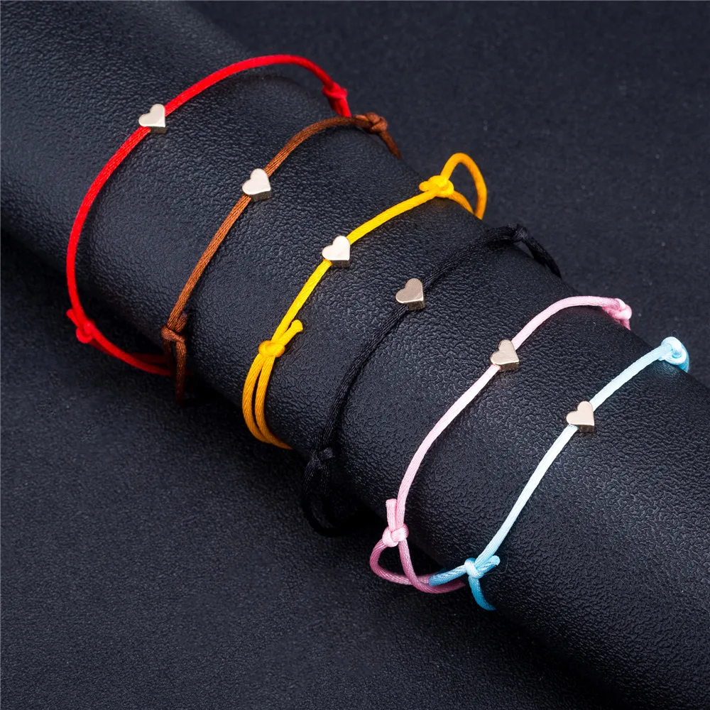 

Romantic 1 Piece Adjustable Gold Color Heart Simple Thread String Bracelet For Women Men Handmade Red Thread Rope Jewelry