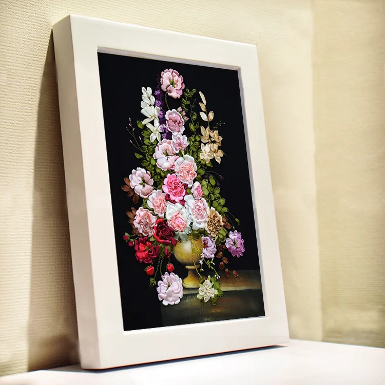 DIY needlework cross stitch kits sets handmade needlework 3D ribbon embroidery flowers patterns rose Cross-Stitching paintings cross stitch kit