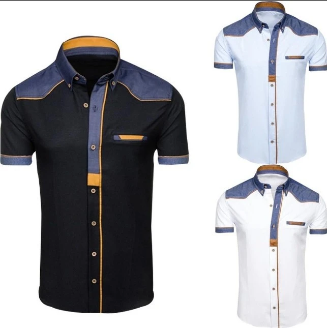 

2019 New Turtle Neck Mens Stylish Short Sleeve Cotton Shirt Single-Breasted Men Casual Clothing Shirts Plus Size S-XXXL 2#