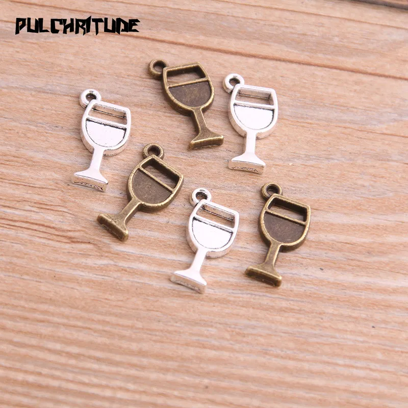 

PULCHRITUDE 30pcs 10*18mm Two Color Metal Zinc Alloy Wine Glass Charms Fit Jewelry Pendant Charms Makings