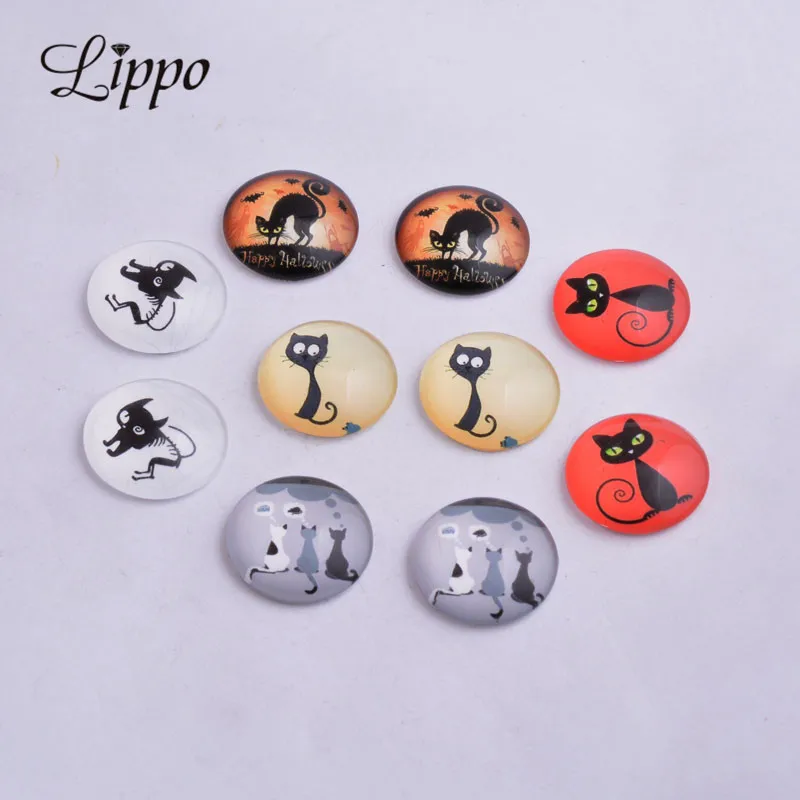 

30pcs mixed Round Domed Cute Cats glass cabochons 14mm 18mm 20mm 25mm Diy Earrings Base jewelry components