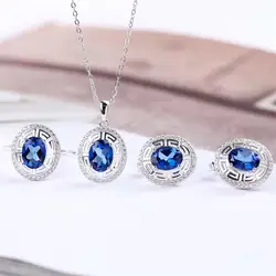Оптовая продажа с фабрики Модные 925 серебро Природный Голубой топаз серьга, ожерелье, подвеска кольцо комплект ювелирных изделий