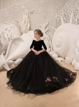 2018 New Black Flower Girl Dresses Off Shoulder Applique Ball Gown Half Long Sleeve Girls Pageant Dress 2018 New Black Flower Girl Dresses Off Shoulder Applique Ball Gown Half Long Sleeve Girls Pageant Dress
