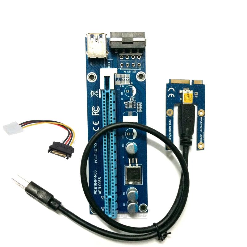 Мини pci-e pci express riser card 1x to 16x USB 3,0 кабель для передачи данных SATA to 4Pin IDE Molex источник питания для BTC Miner Machine riser