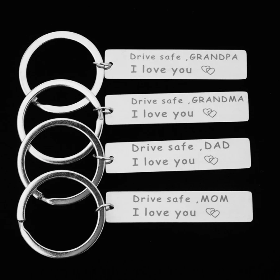 

Engraved Drive safe I love you dad mom grandpa grandma Keychain Driver Keyring Family Christmas Gifts Keys Holders