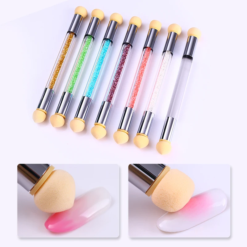 

1 Pc Double-ended Nail Art Brush Pen Gradient Shading Sponge Head Rhinestone Handle Nail Tools DIY Manicure Nail Art Tool