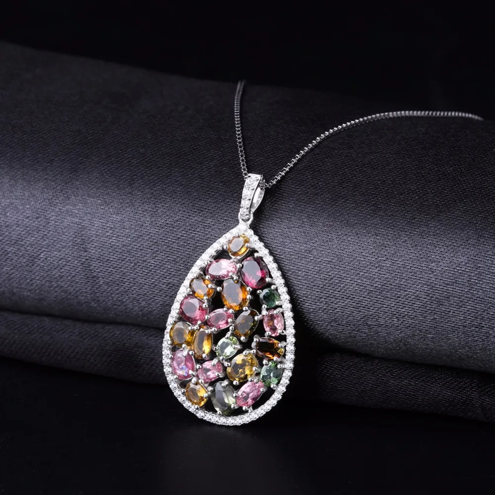 Gem's Ballet 5.57Ct Colorful Classic Natural Tourmaline Gemstone Necklaces 925 Sterling Silver pendants Fine Jewelry For Women