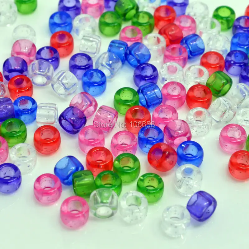 100pcs 6x8mm Clear Acrylic beads with silver glitter Safty beads for children DIY gift and