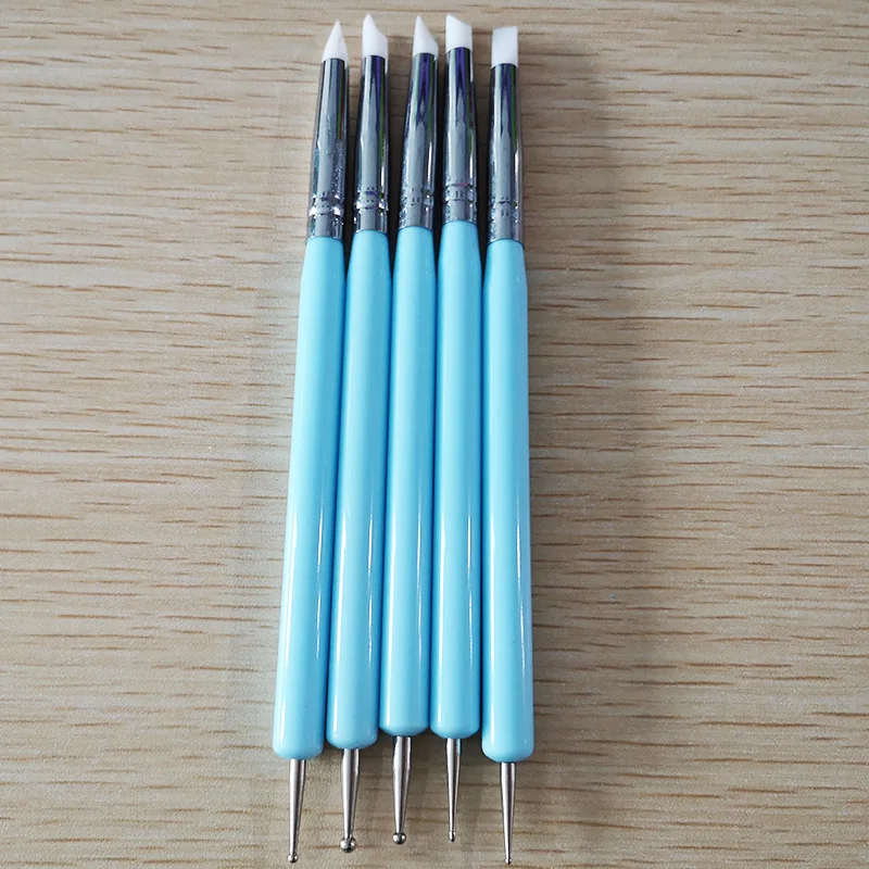 

5pcs/Set Soft Pottery Clay Tool Silicone + Stainless steel Two Head Sculpting Polymer Modelling Shaper Art Tools Blue